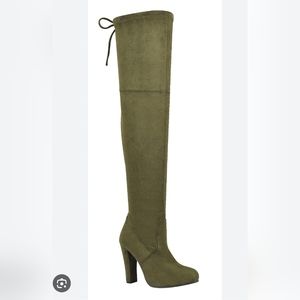 Over the Knee Boots, Olive Green, 6